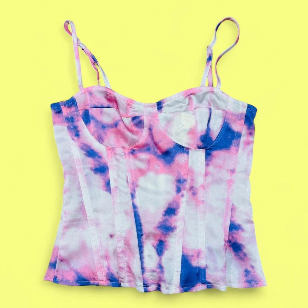 Tie-Dye Corset Style Zip Bustier Tank Top 2